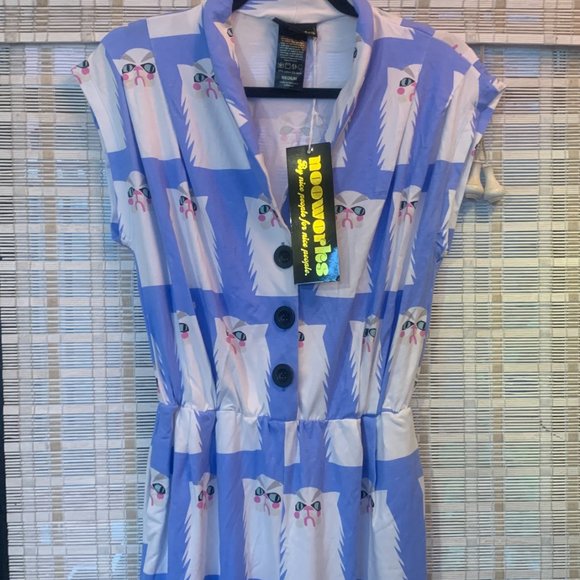 RARE NWT Nooworks Tonya Grumpy Cat Magic Suit Light Blue Jumpsuit Medium - Picture 2 of 12